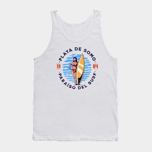 Vintage Playa de Somo, Spain Surfer's Paradise // Retro Surfing 1980s Badge B Tank Top